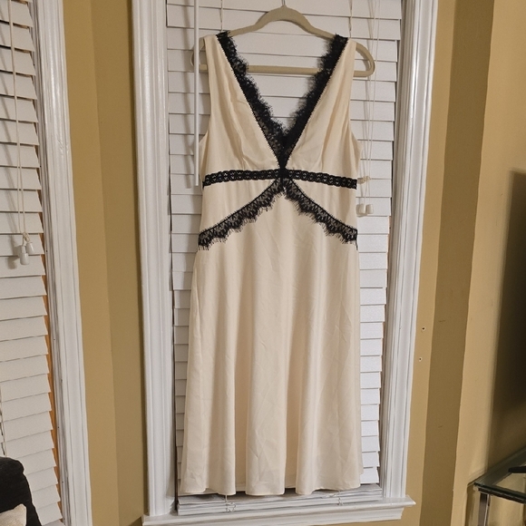 Anthropologie Cream and Black Sleeveless Midi Dress - Picture 1 of 13